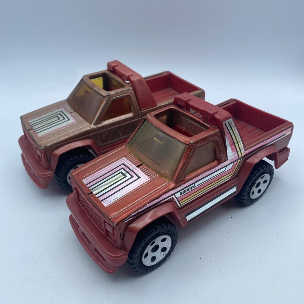 Vtg Buddy L Red Toy Pickup Trucks Lot of 2 Plastic 1980s Off-Road StyleFor Part